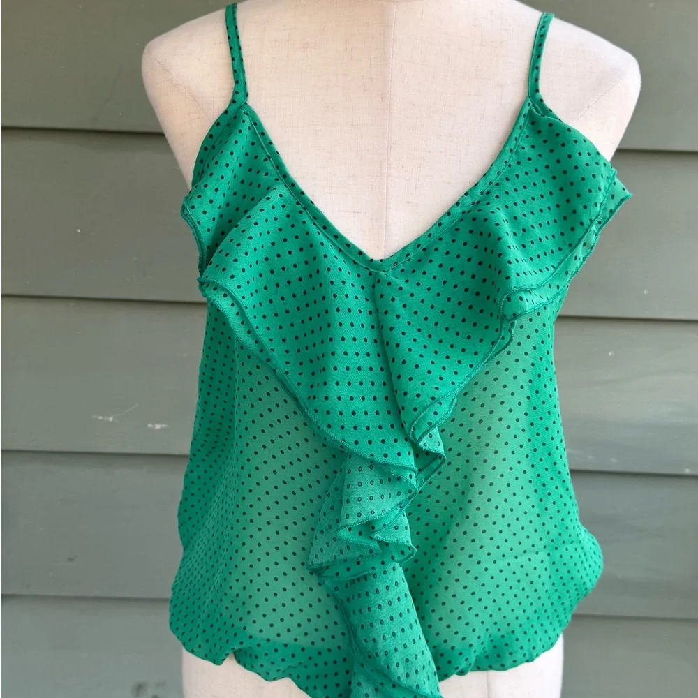 Green Polka Dot Ruffle Top - Picture 1 of 7